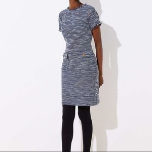 LOFT Women's Blue Tweed Button Pocket Shift Dress